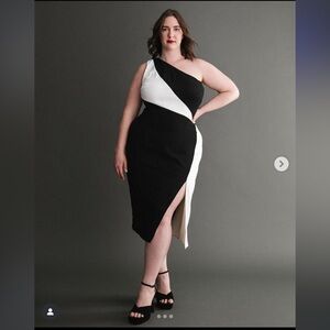 Honore Black and White Asymmetrical One-Shoulder Cocktail Dress